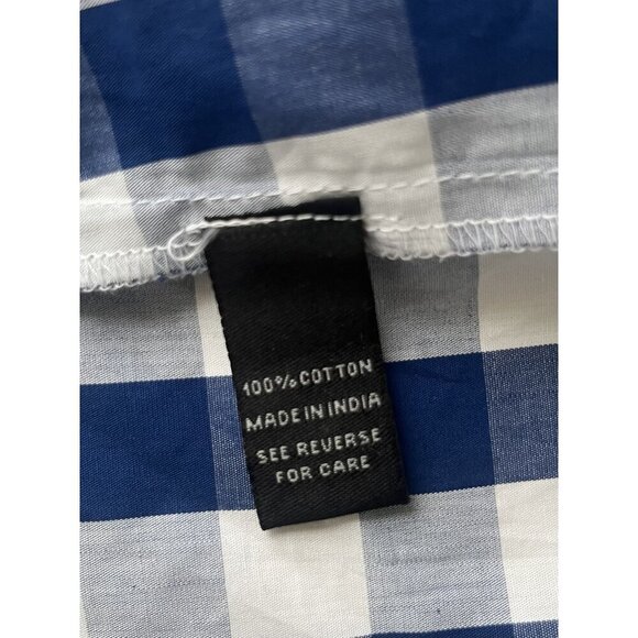 Overdrive Womens Navy & White Gingham Blouse L Crochet Lace - Picture 5 of 5